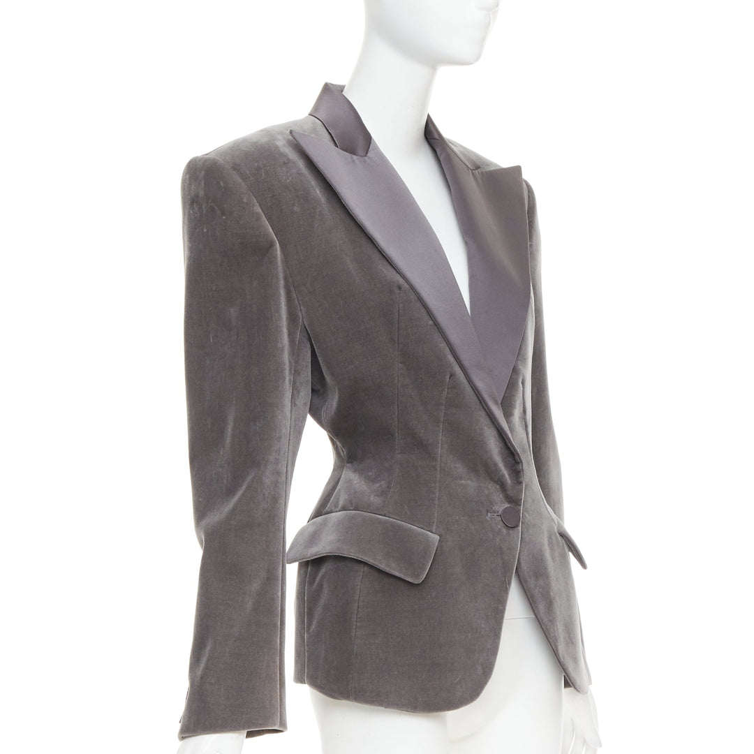 ALEXANDRE VAUTHIER COUTURE SS2022 Runway grey velvet wasp waist Power tux jacket