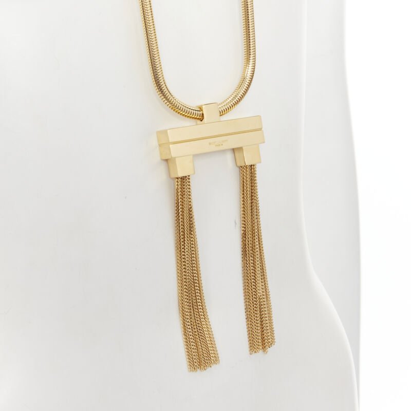 SAINT LAURENT Hedi Slimane Runway Opium Deco gold double tassel necklace