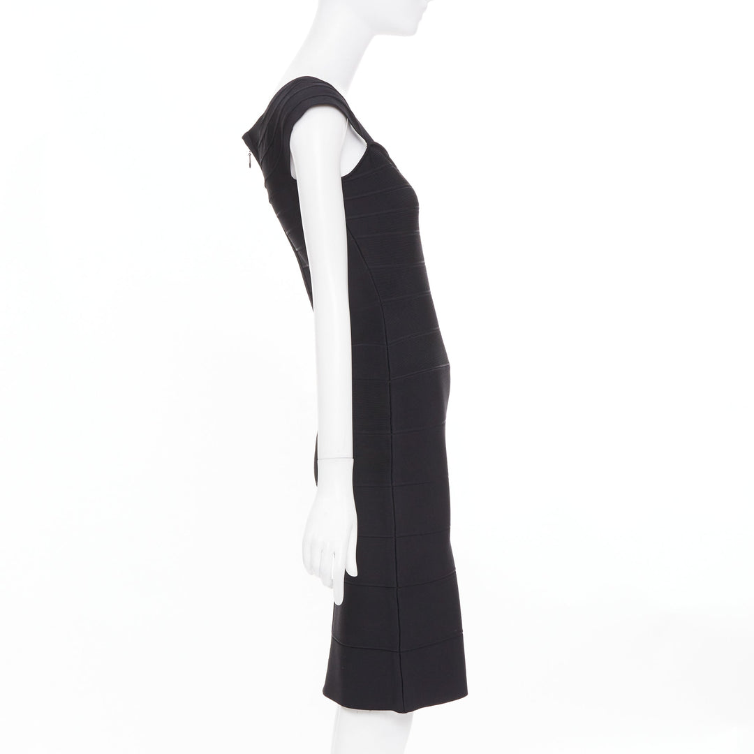 HERVE LEGER Kristen black bandage sculpted shoulder open side bodycon dress S