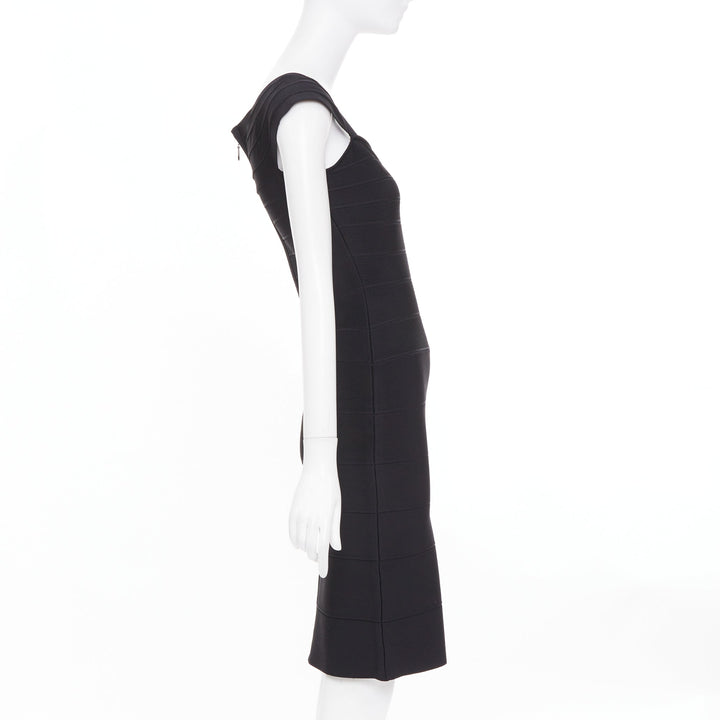 HERVE LEGER Kristen black bandage sculpted shoulder open side bodycon dress S