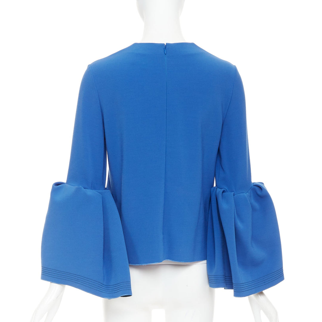 ROKSANDA cobalt blue ruched bell sleeve structured top UK8 S