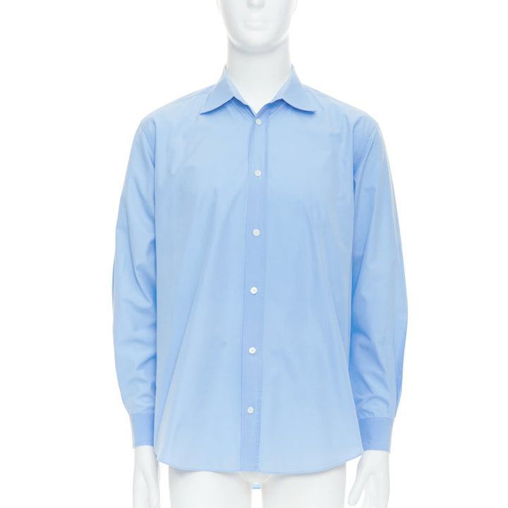 HERMES blue cotton gathered pleated yoke dress shirt EU40 L