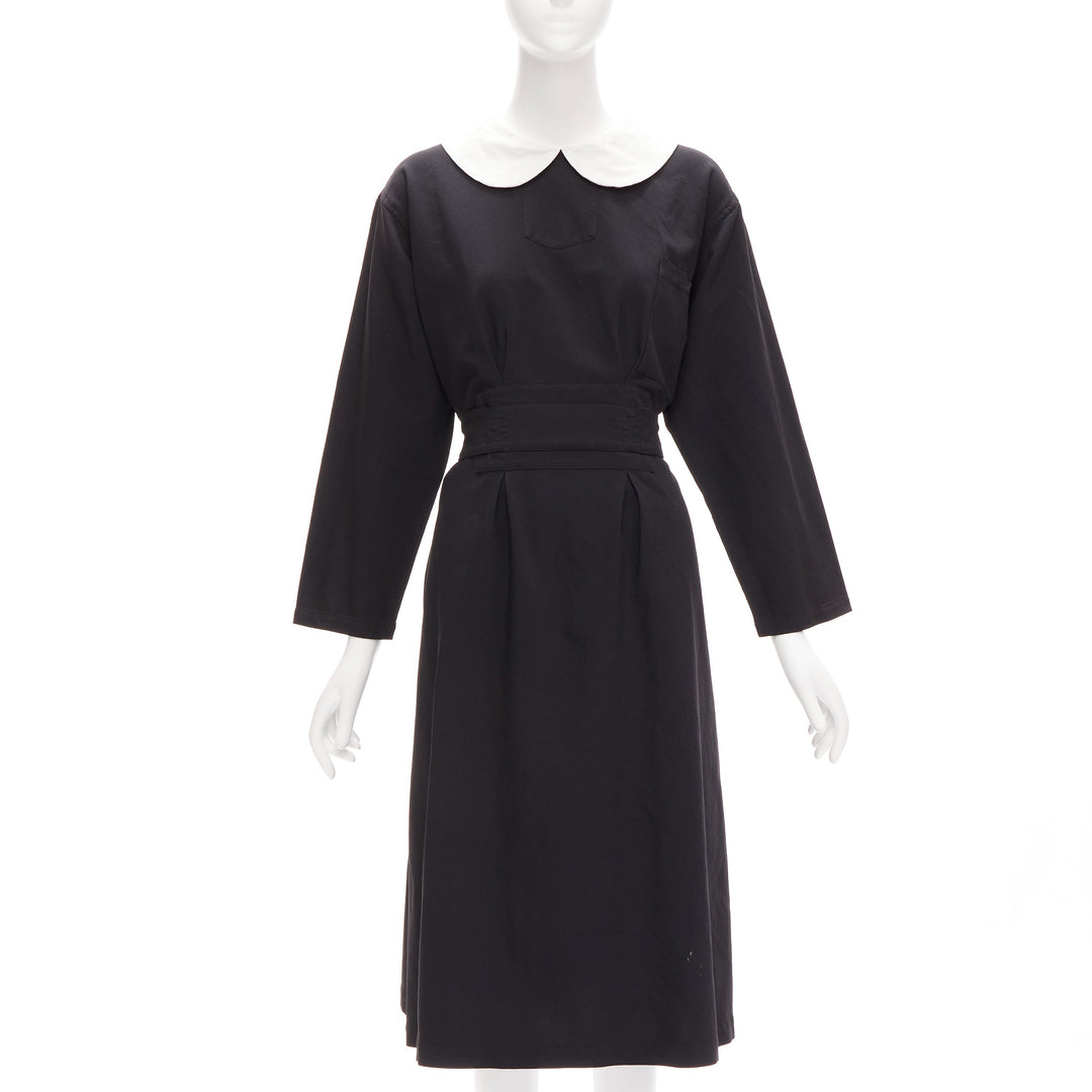 COMME DES GARCONS GIRL white Peter pan collar black belted dress S