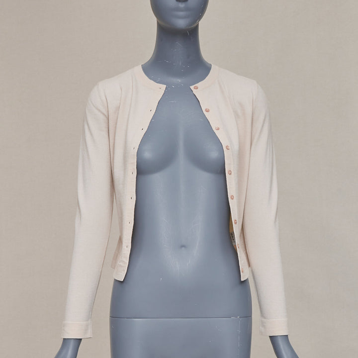 ALAIA blush beige virgin wool blend mini buttons classic cropped cardigan FR36 S