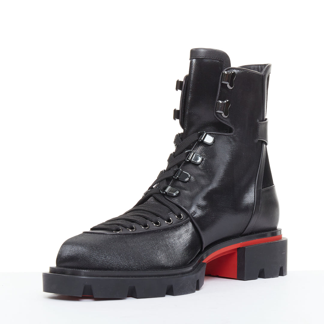 CHRISTIAN LOUBOUTIN Our Macademia Flat Toile black canvas combat boot EU42 US9