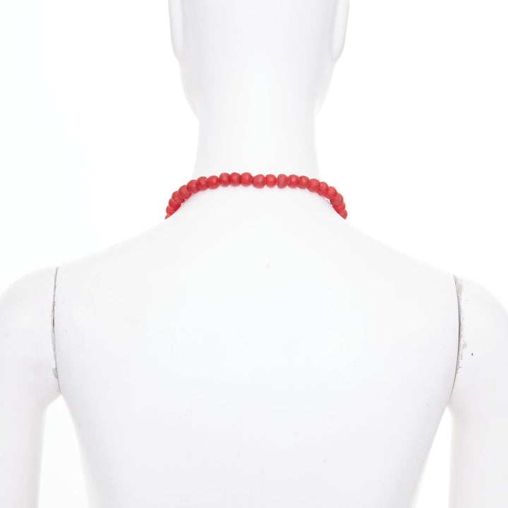 rare  YVES SAINT LAURENT 1980s Vintage red glass bead logo medallion necklace