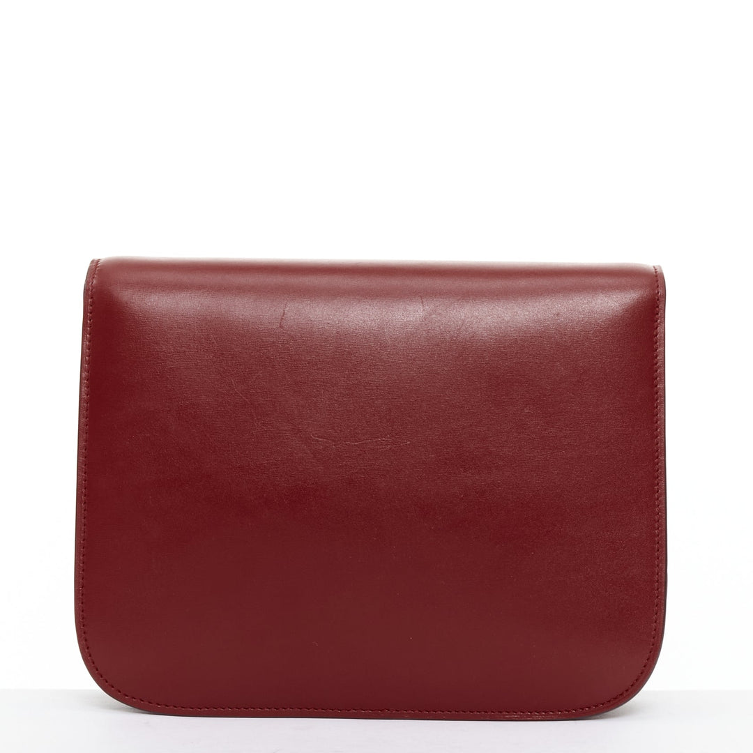 CELINE Classic Box burgundy smooth leather gold clasp crossbody messenger bag