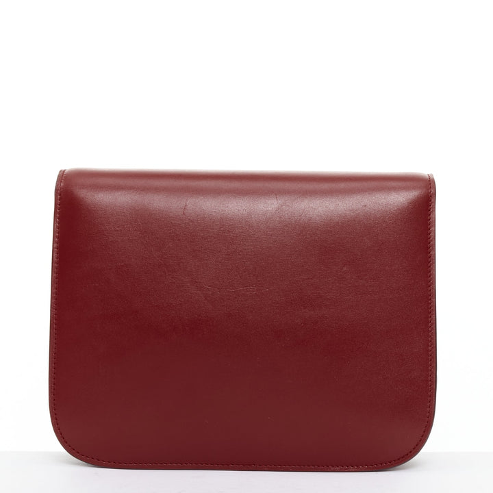 CELINE Classic Box burgundy smooth leather gold clasp crossbody messenger bag