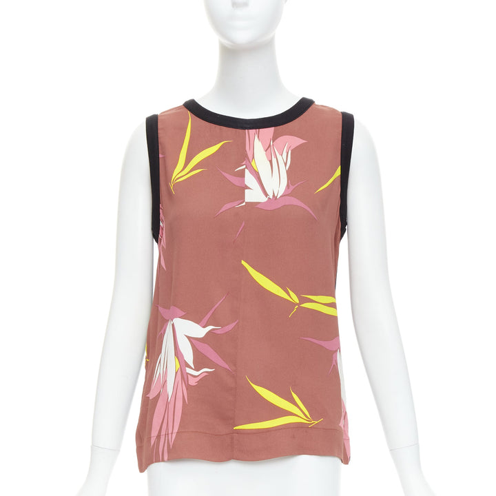 MARNI brown black cotton blend tropical floral print tank top IT40 S