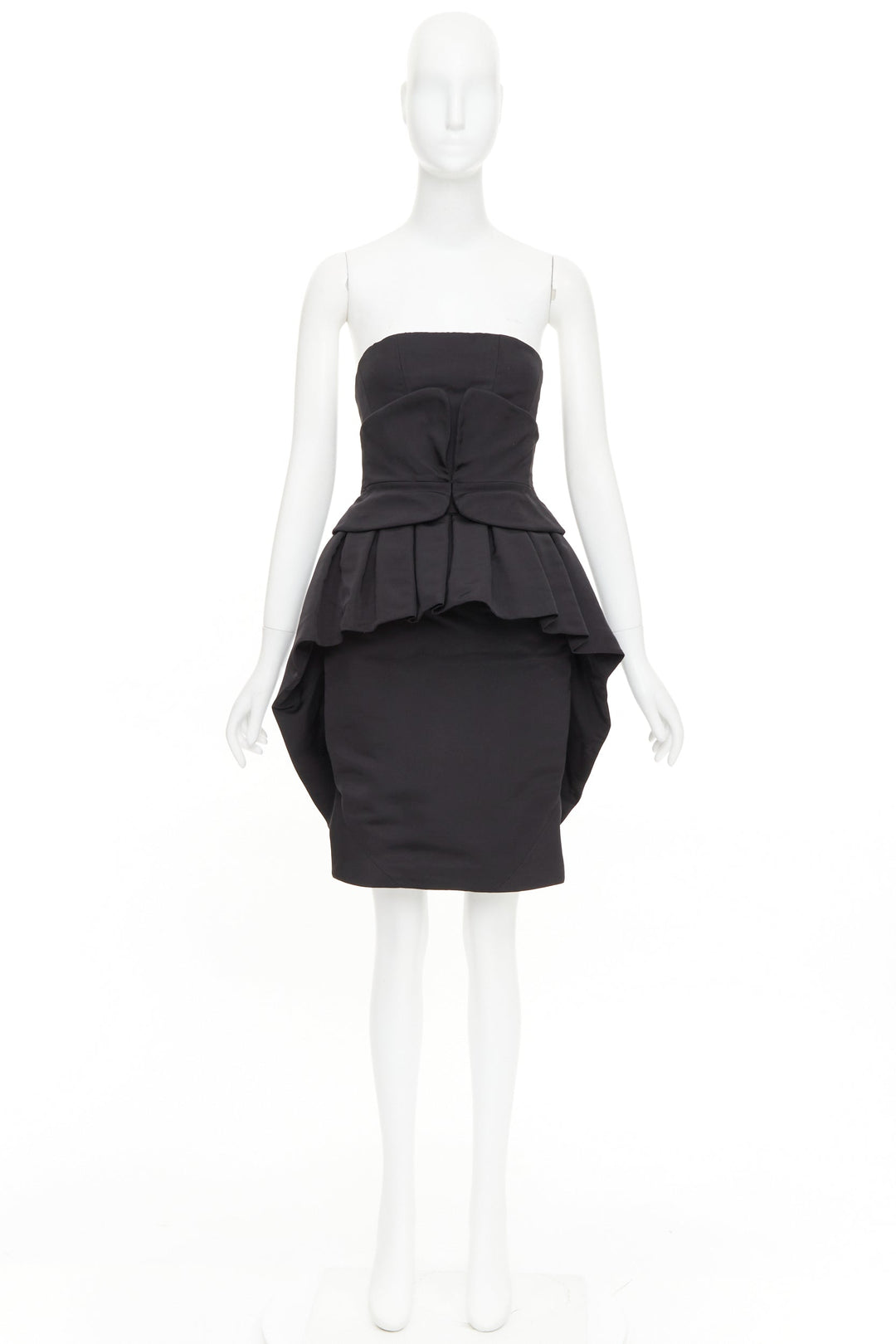 ZAC POSEN black silk structural peplum ruffled boned corset mini dress US2 S