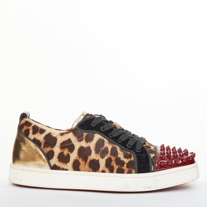CHRISTIAN LOUBOUTIN Louis Junior Spikes leopard calf hair low top sneakers EU39