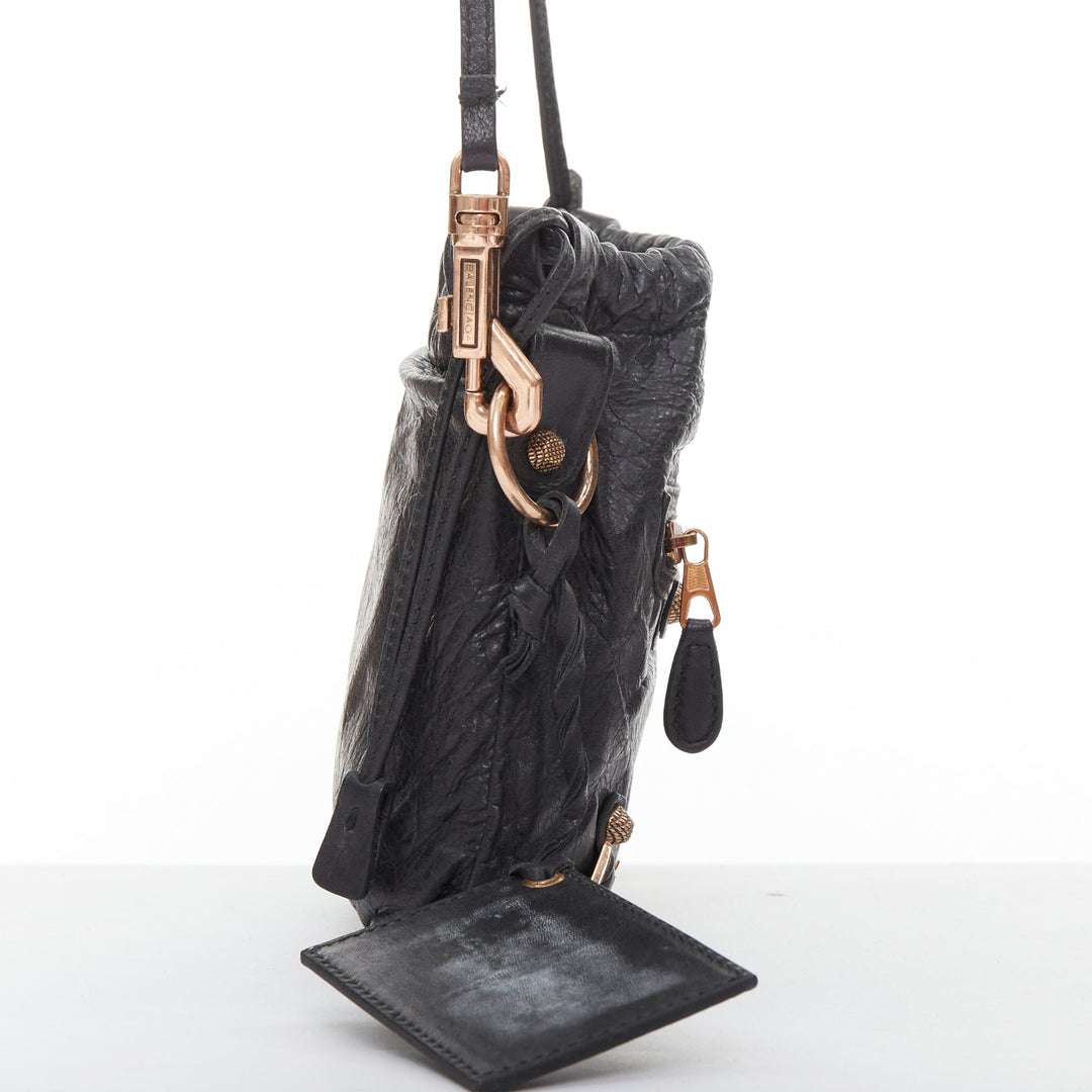 BALENCIAGA Motocross Move On grey leather rose gold hardware crossbody pouch