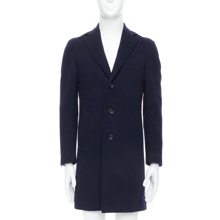 CANALI Kei 100% wool navy blue single vent long coat IT44 XS