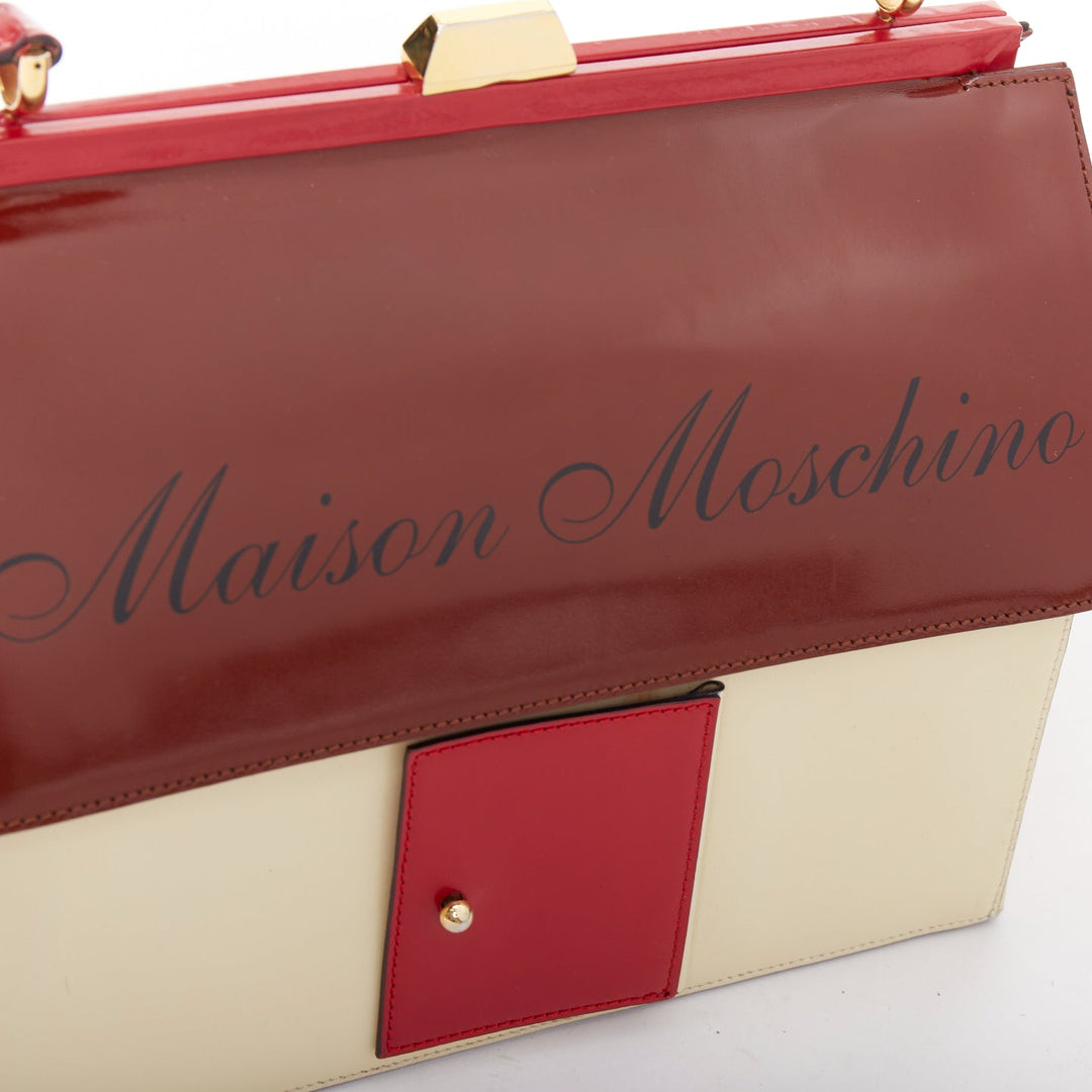 rare MOSCHINO 1990s Vintage burgundy Maison Moschino novelty House leather bag