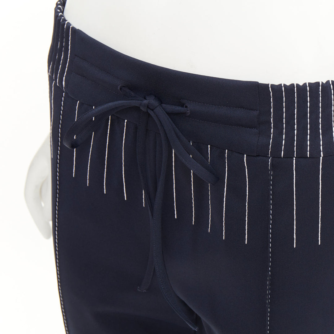 VALENTINO navy white striped topstitch pleated front cropped track pants IT38 XS
