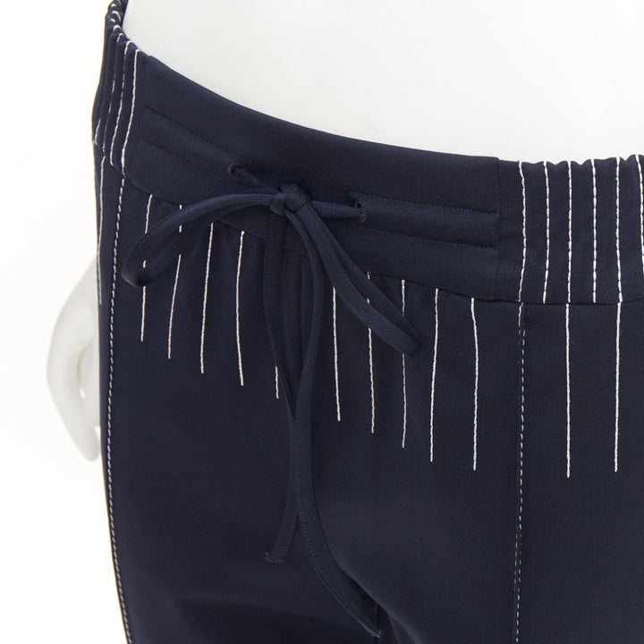 VALENTINO navy white striped topstitch pleated front cropped track pants IT38 XS