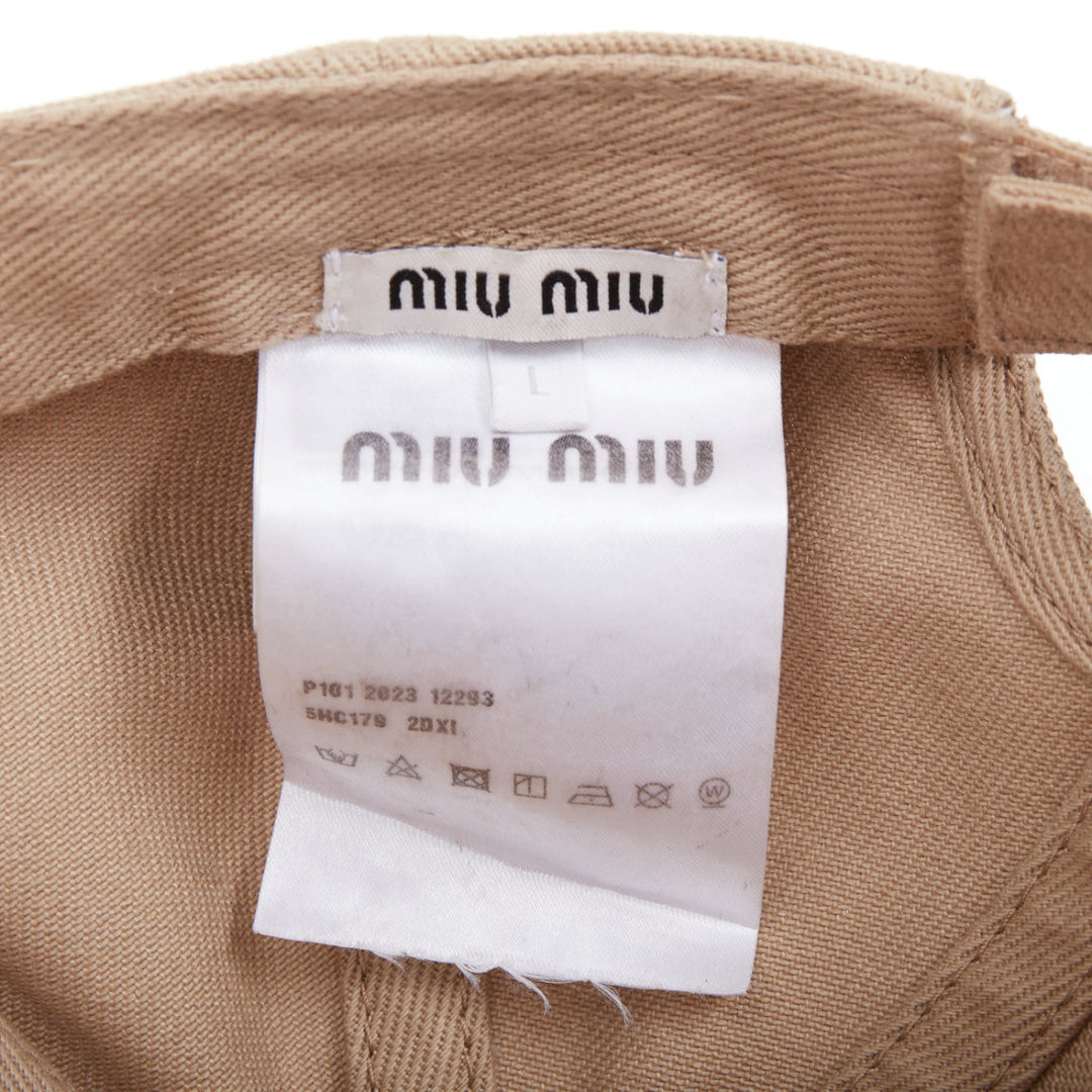 MIU MIU 2023 Drill khaki white cotton twill white logo baseball cap L