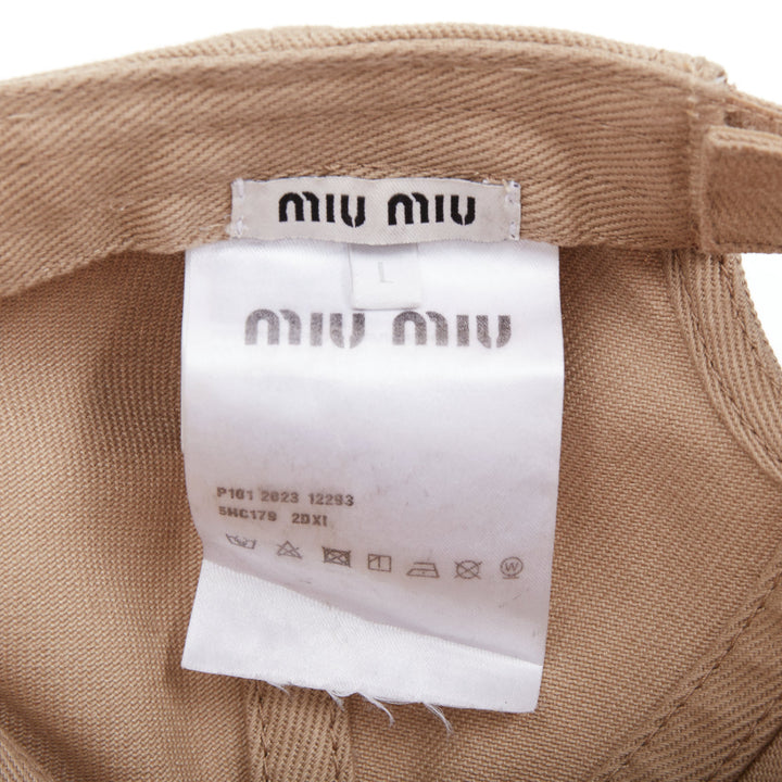 MIU MIU 2023 Drill khaki white cotton twill white logo baseball cap L