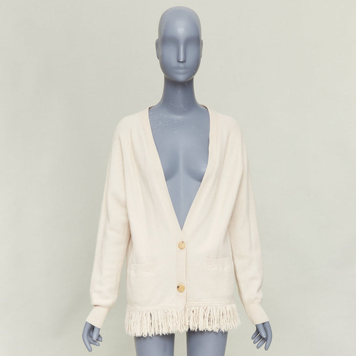 DRIES VAN NOTEN oversized fringe trim woolen button front cardigan sweater  L