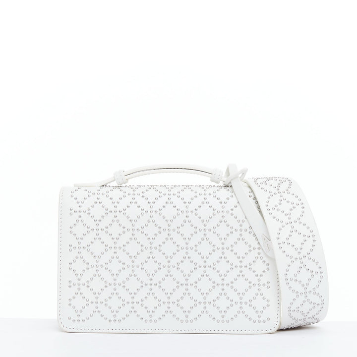 ALAIA Arabesque Franca white silver studded crossbody bag