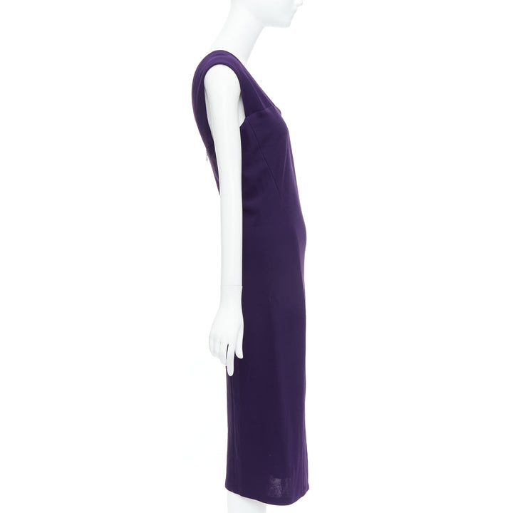 DONNA KARAN Fluid Crepe Double eggplant purple sheath dress L