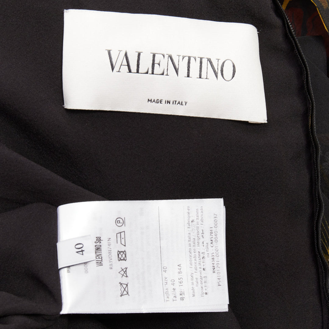 VALENTINO 2019 100% silk black Poppy Meadow chiffon tie neck midi dress IT40 S
