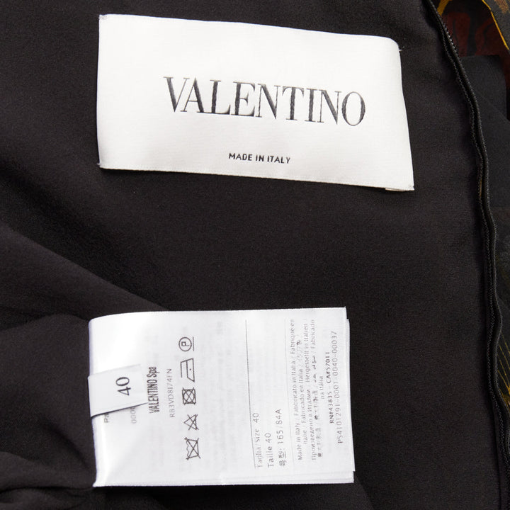 VALENTINO 2019 100% silk black Poppy Meadow chiffon tie neck midi dress IT40 S