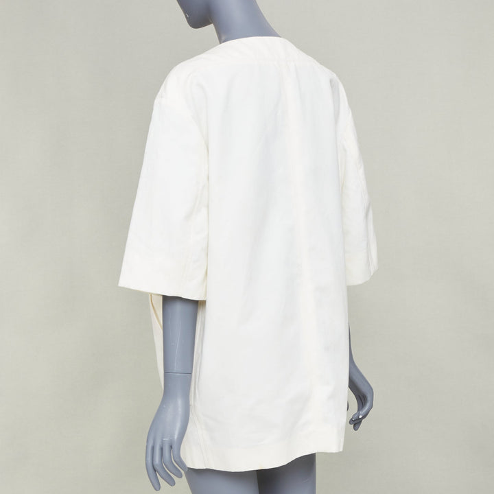 NINA RICCI 2012 ivory white floral rose applique half sleeve button coat M