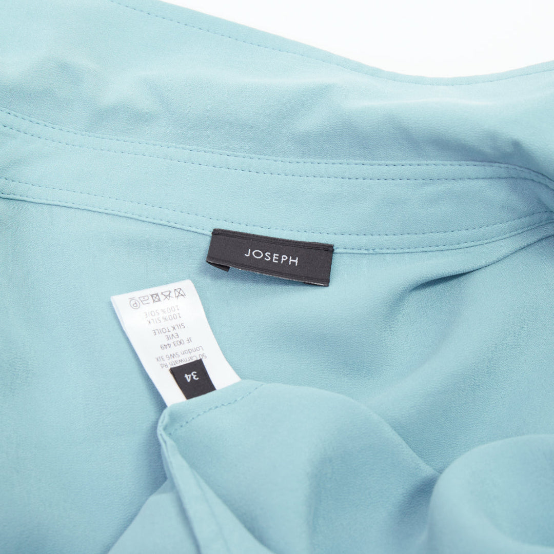 JOSEPH powder blue silk drawstring waist long sleeve button shirt dress FR34 XS