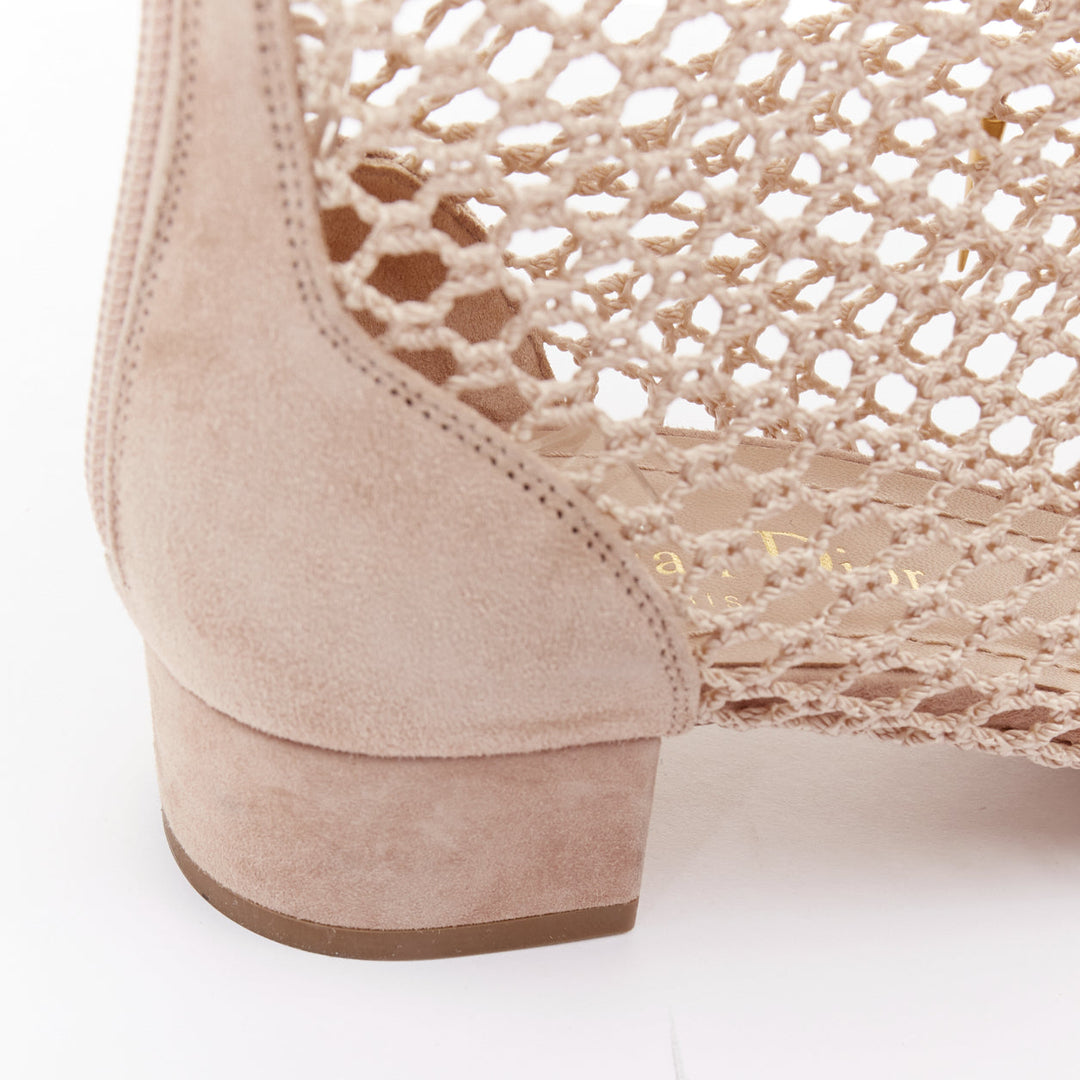 DIOR 2019 Naughtily-D beige suede net mesh lace up block ankle boots EU37.5