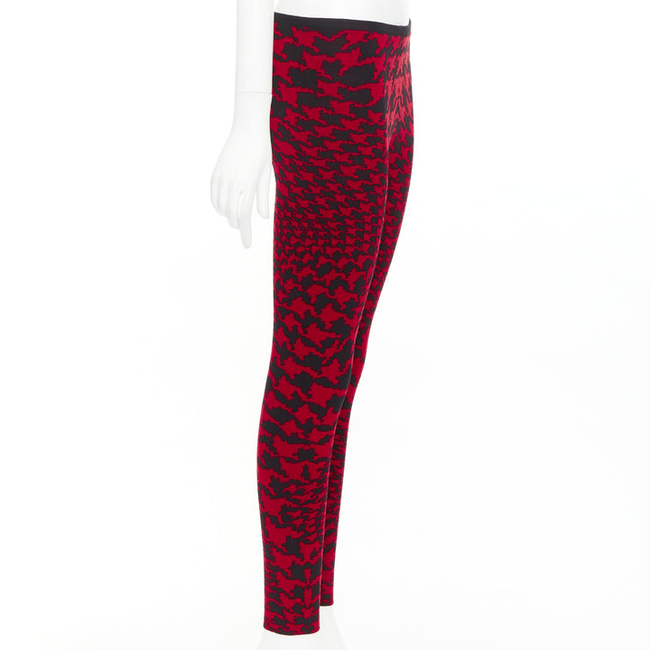 ALEXANDER MCQUEEN Vintage 2009 Horn Plenty red houndstooth wool knit leggings XS