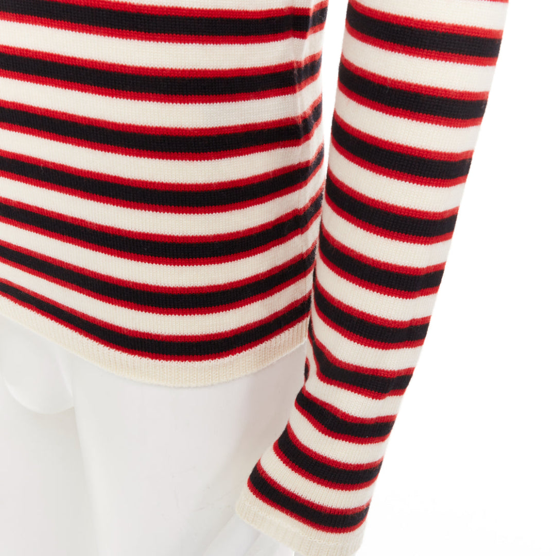 SAINT LAURENT 2018 cream red black 100% virgin wool horizontal striped sweater S