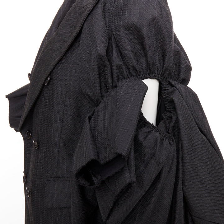 rare COMME DES GARCONS 2013 grey pinstriped 3D ruffle sleeves blazer jumpsuit S