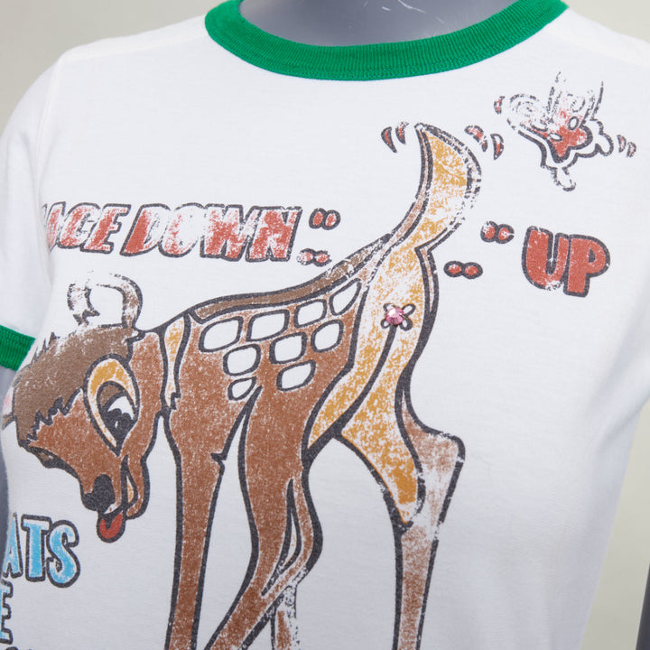 DSQUARED2 2003 white green trim Bambi profane pink crystal ringer tshirt M