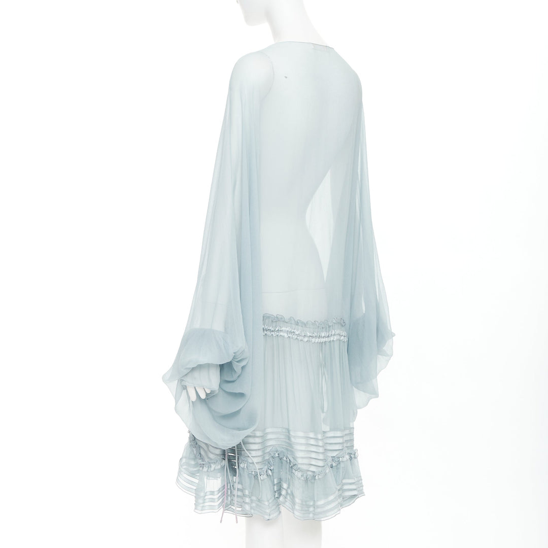 CHLOE 2016 Runway sky blue silk mousselin sheer ruffle drawstring dress FR34 XS