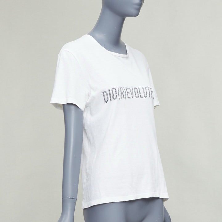 CHRISTIAN DIOR Dio(r)evolution cream grey cotton linen washed white tshirt S