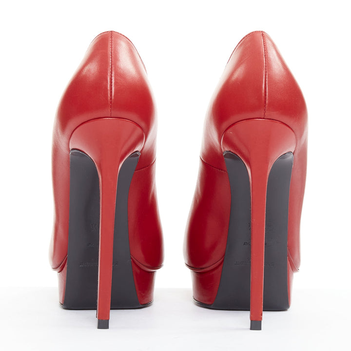 SAINT LAURENT Janis Rouge Oriente red leather studded heel platform pumps EU37.5