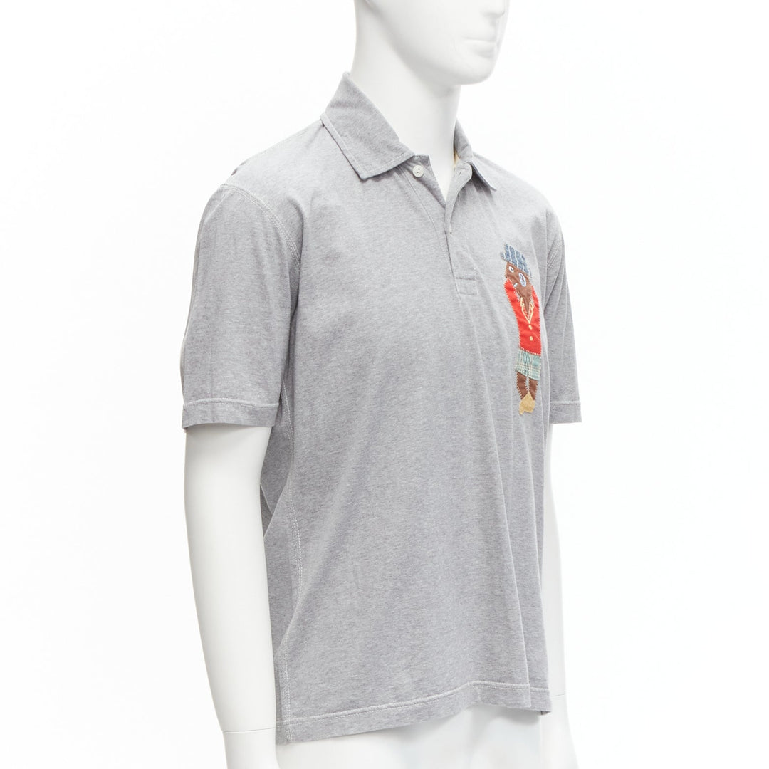 JUNYA WATANABE MAN EYE 2015 grey cotton red plaid puppet patchwork polo shirt M