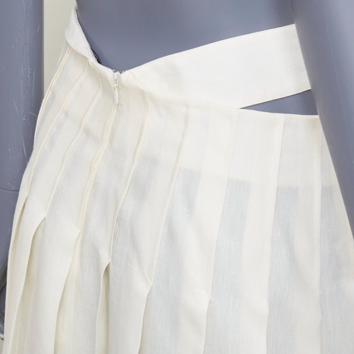 JACQUEMUS L'Amour cream linen asymmetric pleated cut out midi skirt FR38 M
