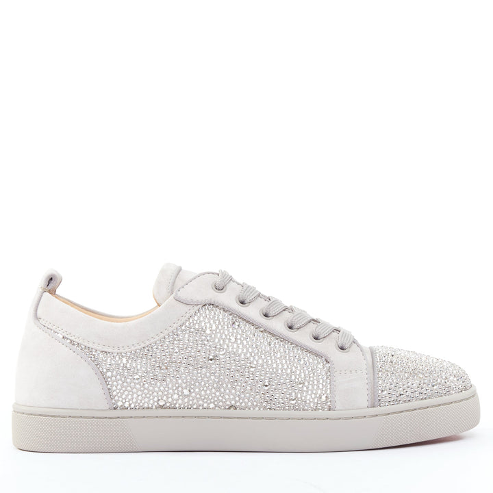 CHRISTIAN LOUBOUTIN Louis Junior Strass Flat silver crystal grey sneaker EU44