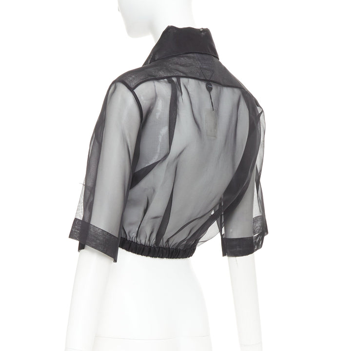 CHANEL 2006 Runway black sheer 100% silk organza bolero cropped jacket FR36 S