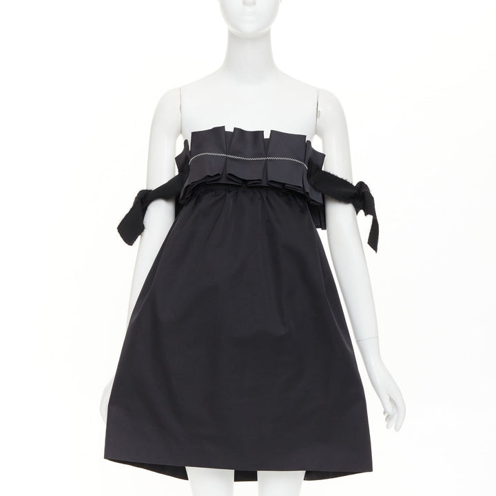 GIAMBATTISTA VALLI black wool strapless ruffled tie sleeve flared dress IT40 XS