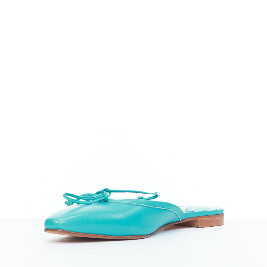 MANOLO BLAHNIK Ballerimu turquoise green leather ballet mules EU38