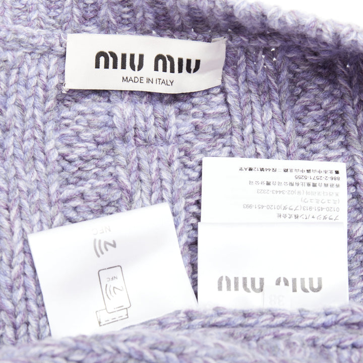 MIU MIU 2023 melange purple cashmere virgin wool cable knit cardigan IT38 XS