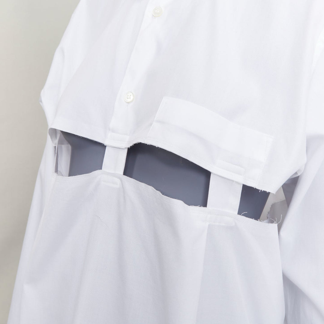 COMME DES GARCONS BLACK 2023 white cotton raw edge cut out long sleeve shirt L