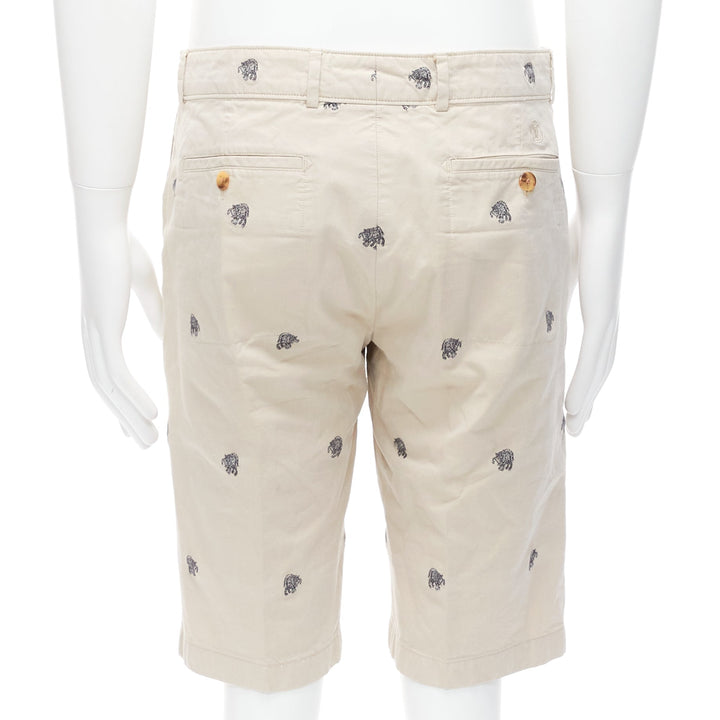 LOUIS VUITTON khaki cotton black elephant embroidery safari shorts FR42 M