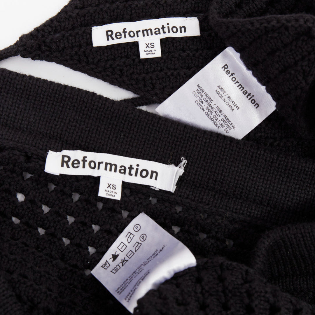 REFORMATION Circa black organically cotton open knit halter top skirt set XS