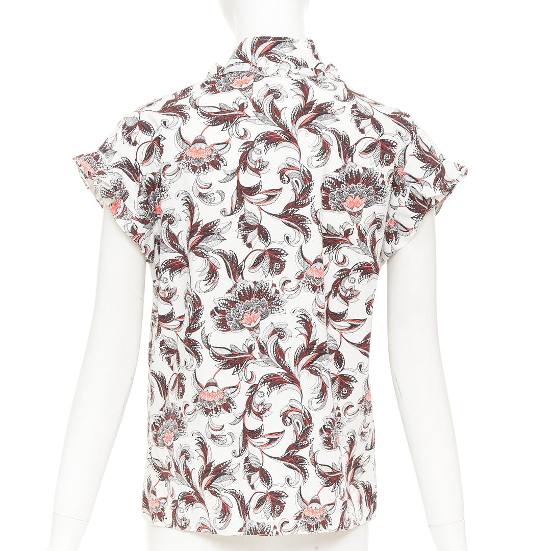 LOUIS VUITTON white red burgundy paisley floral LV button ruffled shirt FR34 XS