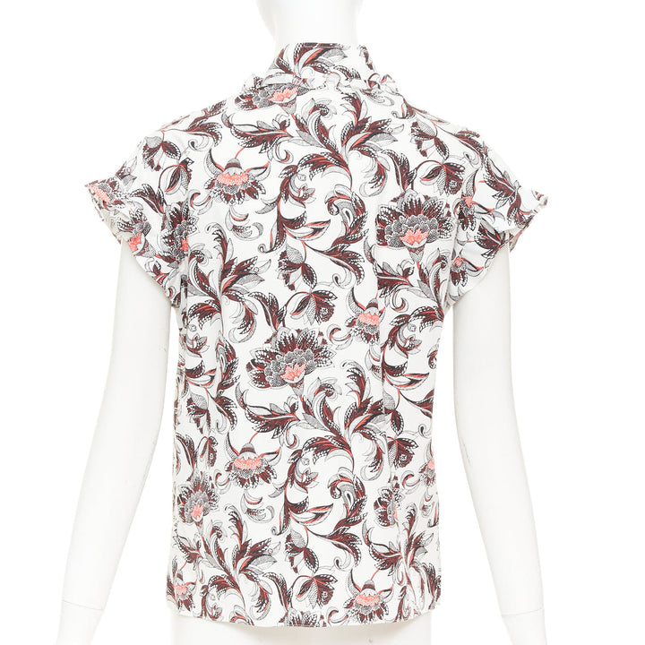 LOUIS VUITTON white red burgundy paisley floral LV button ruffled shirt FR34 XS