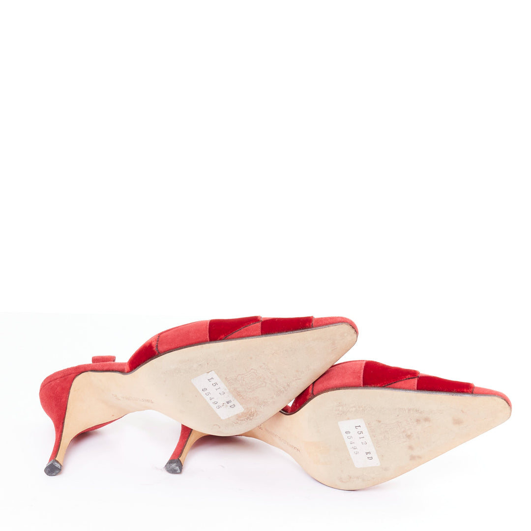 rare MANOLO BLAHNIK red suede harlequin check slingback pumps EU38